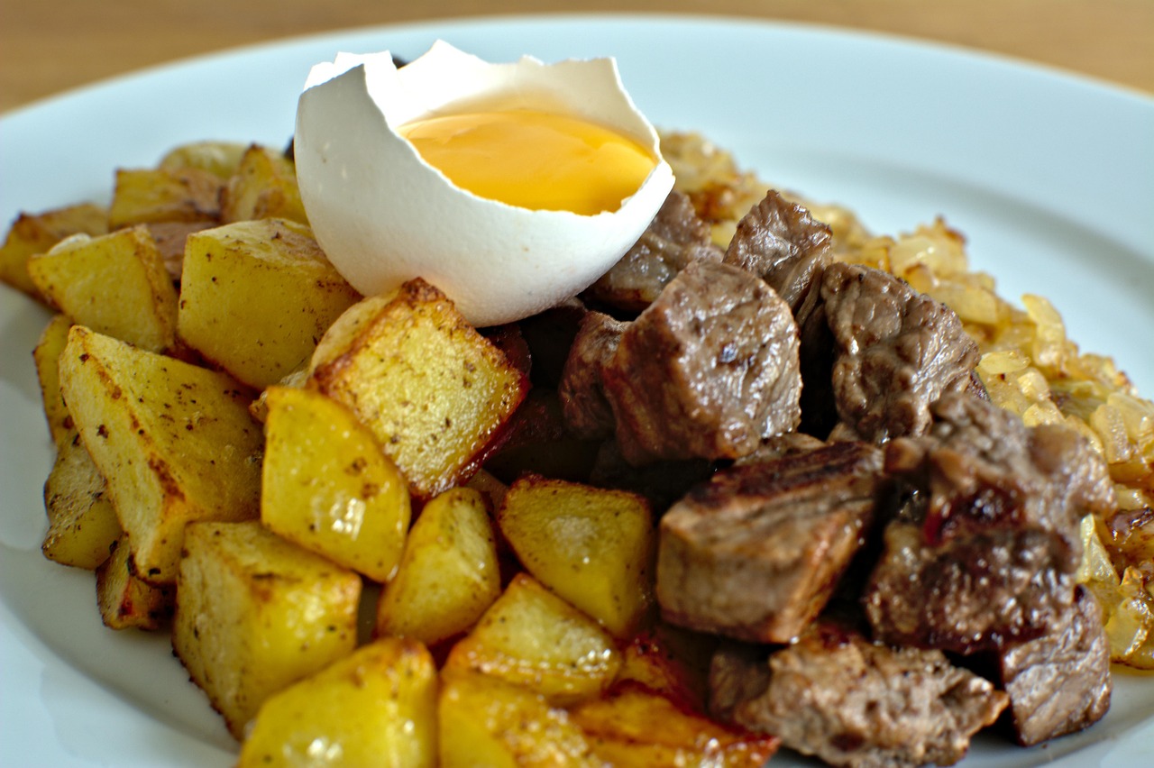 Beef and Potatoes with Runny Egg