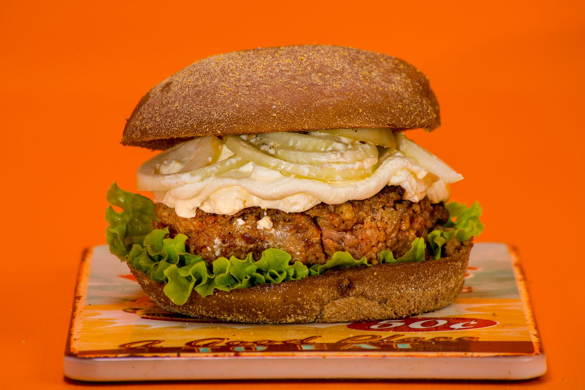 Beef Burger with Onions and Mayonnaise