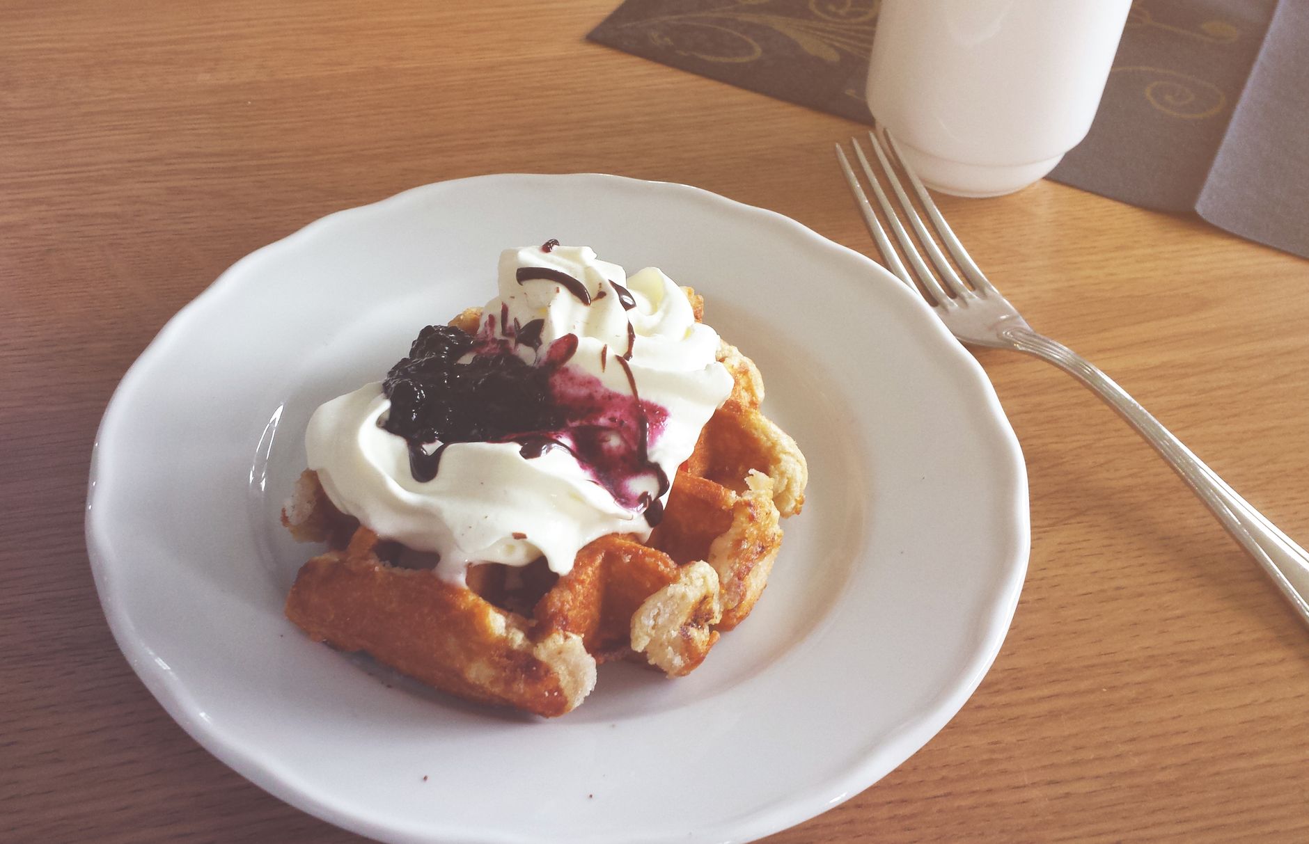 Belgian Waffle with Whipped Cream and Berries