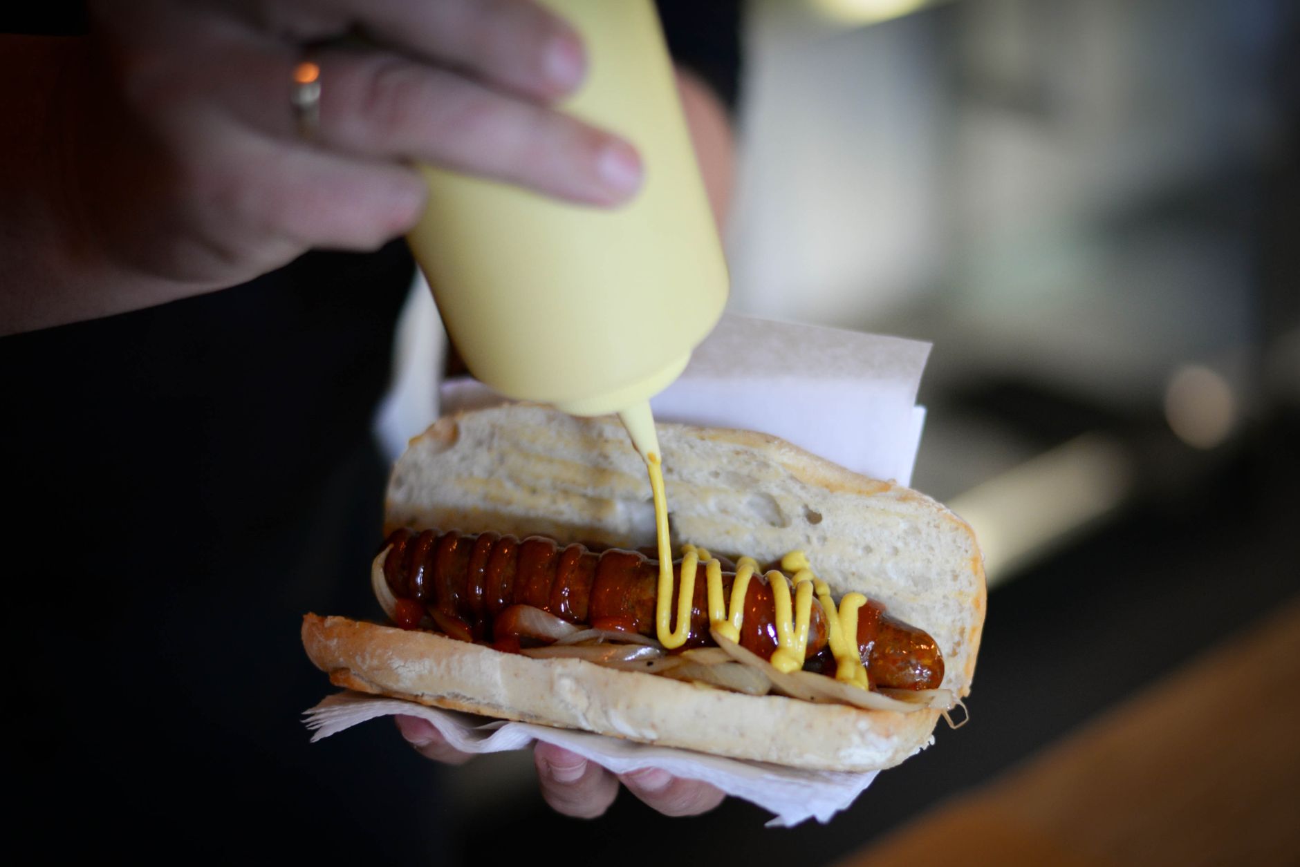 Boerewors Sausage in a Roll with Mustard
