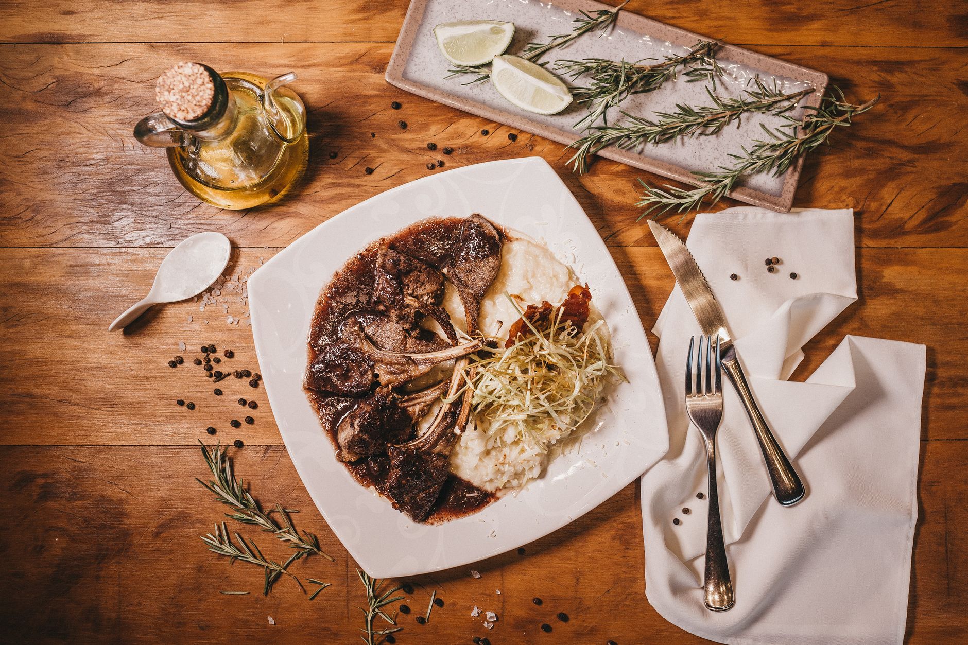 Braised Lamb Shank with Mashed Potatoes and Cabbage Slaw