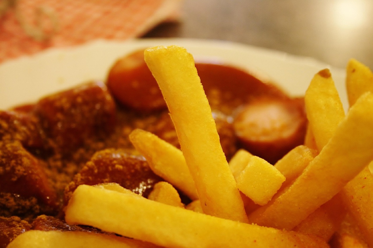 Bratwurst with Fries and Mustard