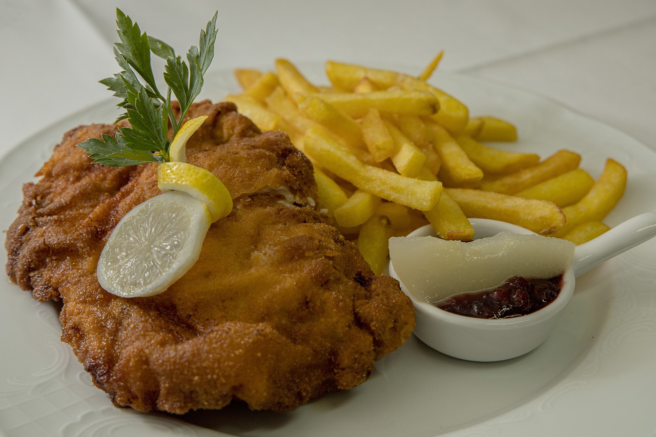 Breaded Pork Cutlet with Fries and Mustard