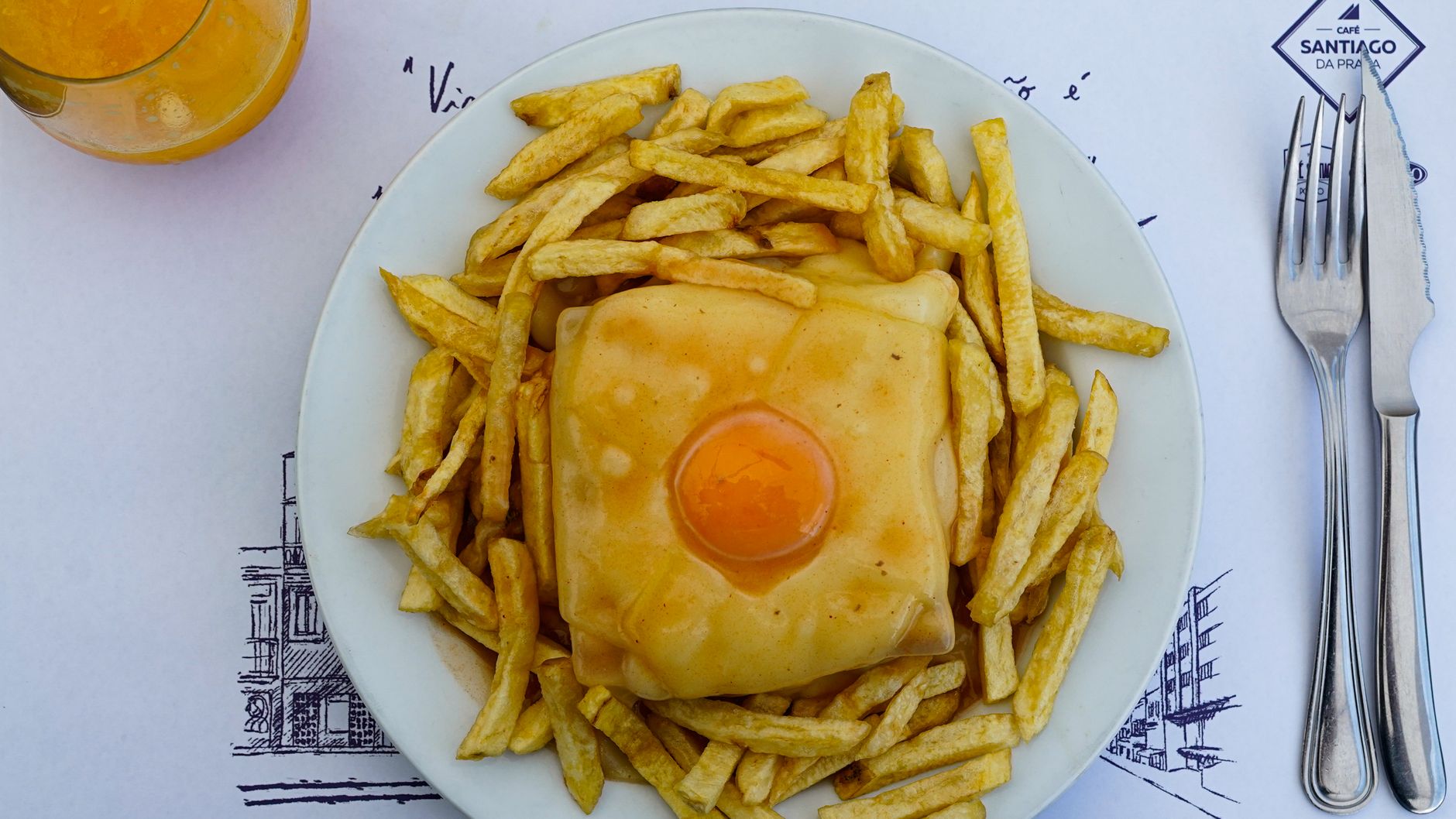 Burger with Egg and French Fries