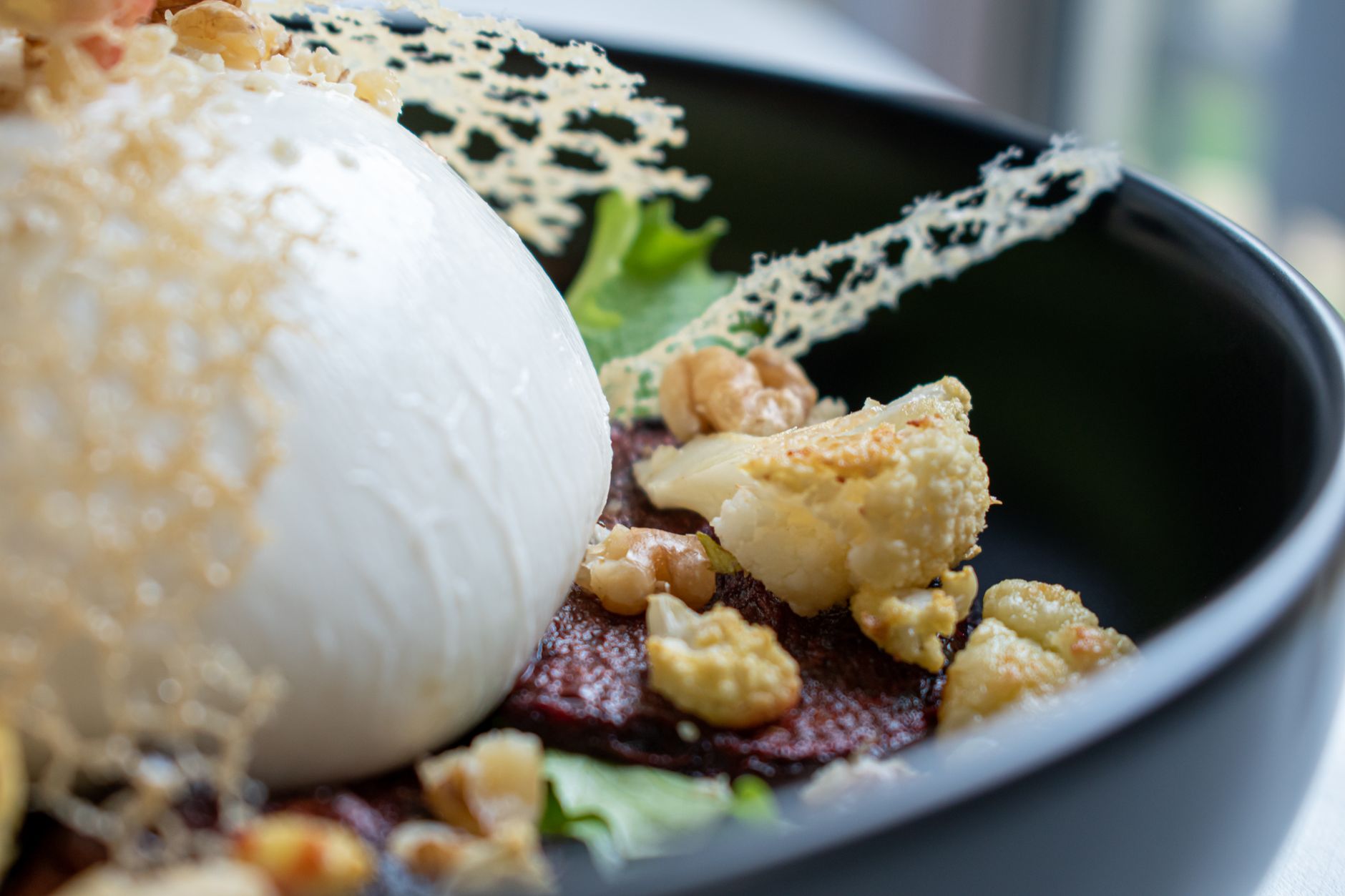 Burrata with Walnut Crumble and Greens
