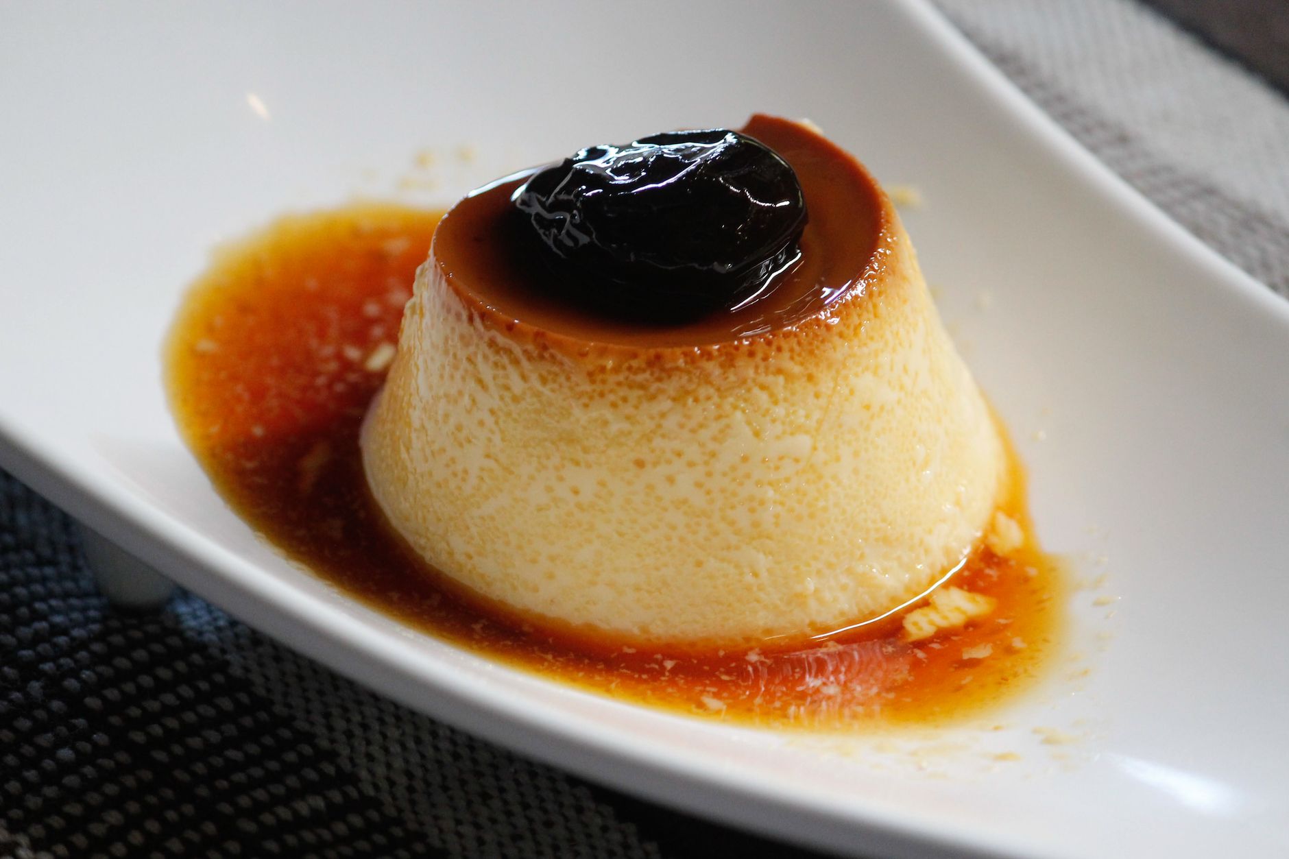 Caramel Flan with Cherry