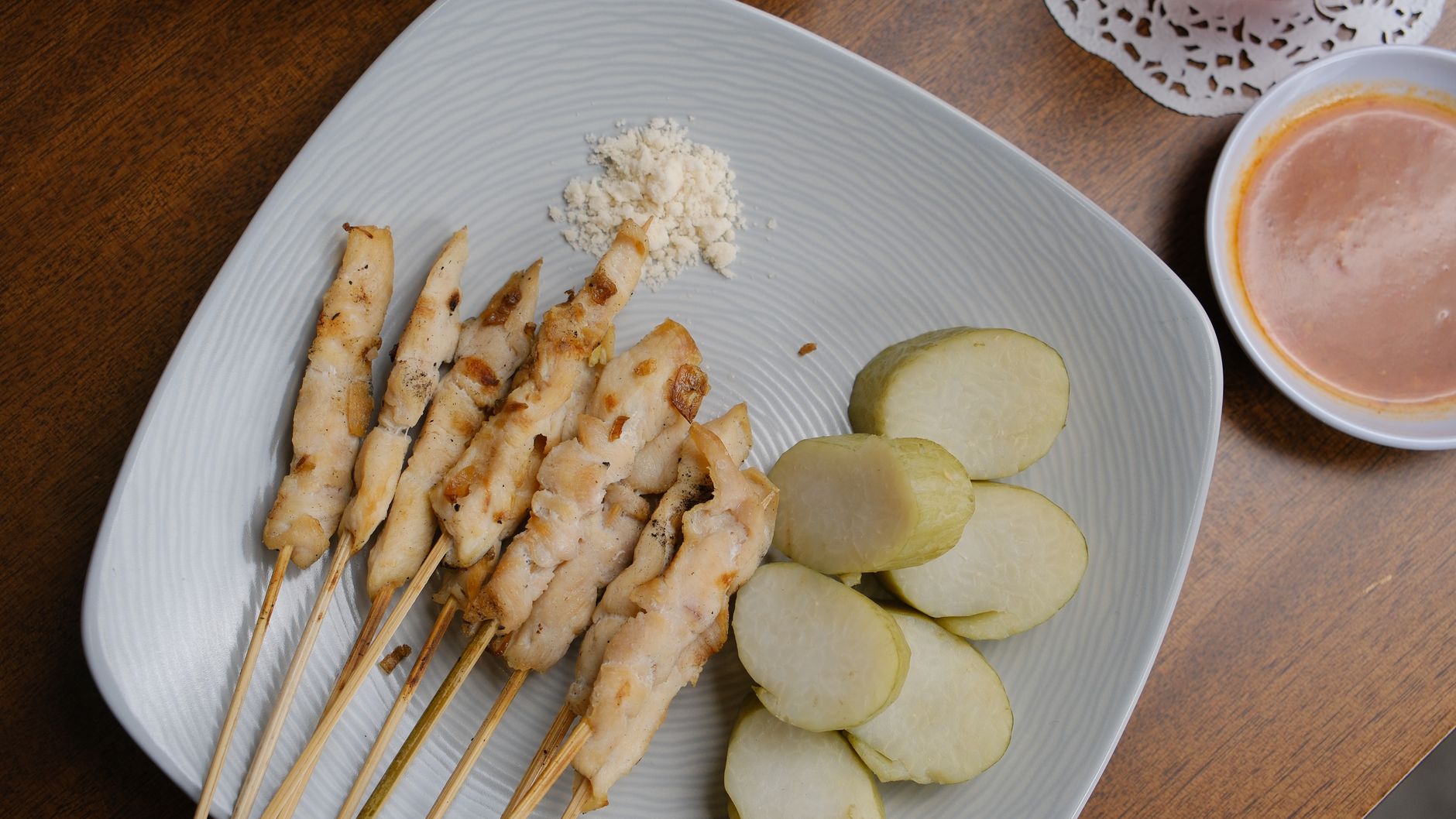 Chicken Satay with Peanut Sauce and Pickled Cucumbers