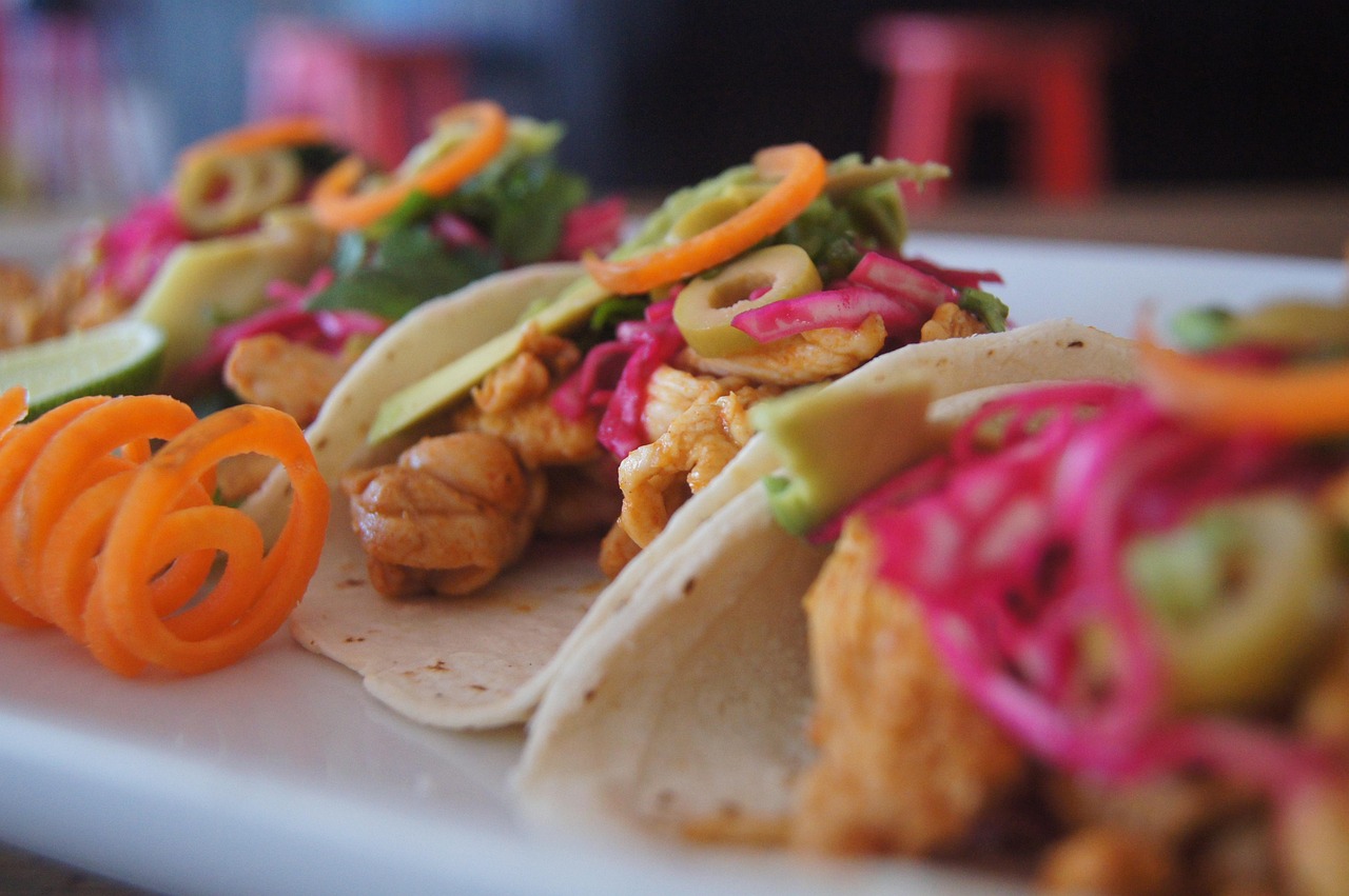 Chicken Tacos with Avocado and Pickled Red Onion