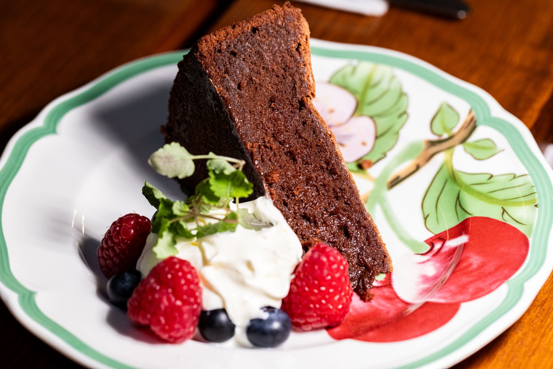 Chocolate Cake with Cream and Berries