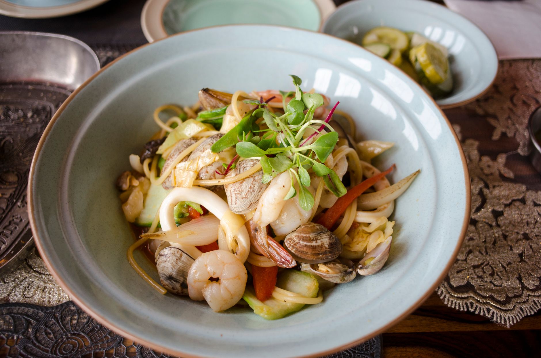 Clam and Seafood Rice Noodle Dish