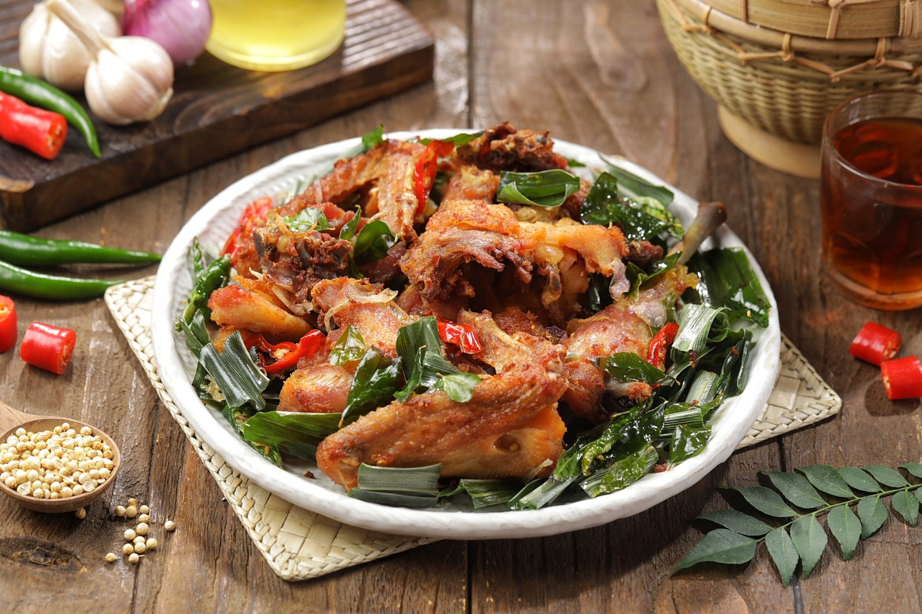 Crispy Fried Chicken with Herbs and Chilies