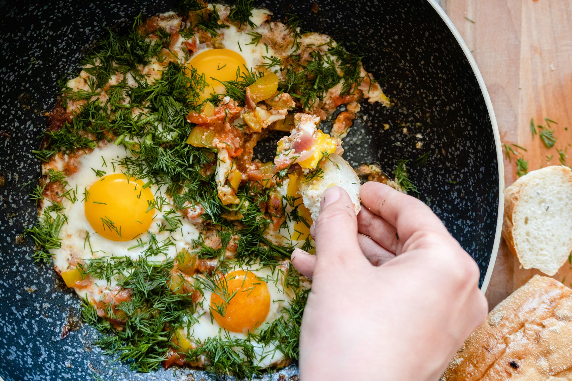 Fried Eggs with Bacon and Dill