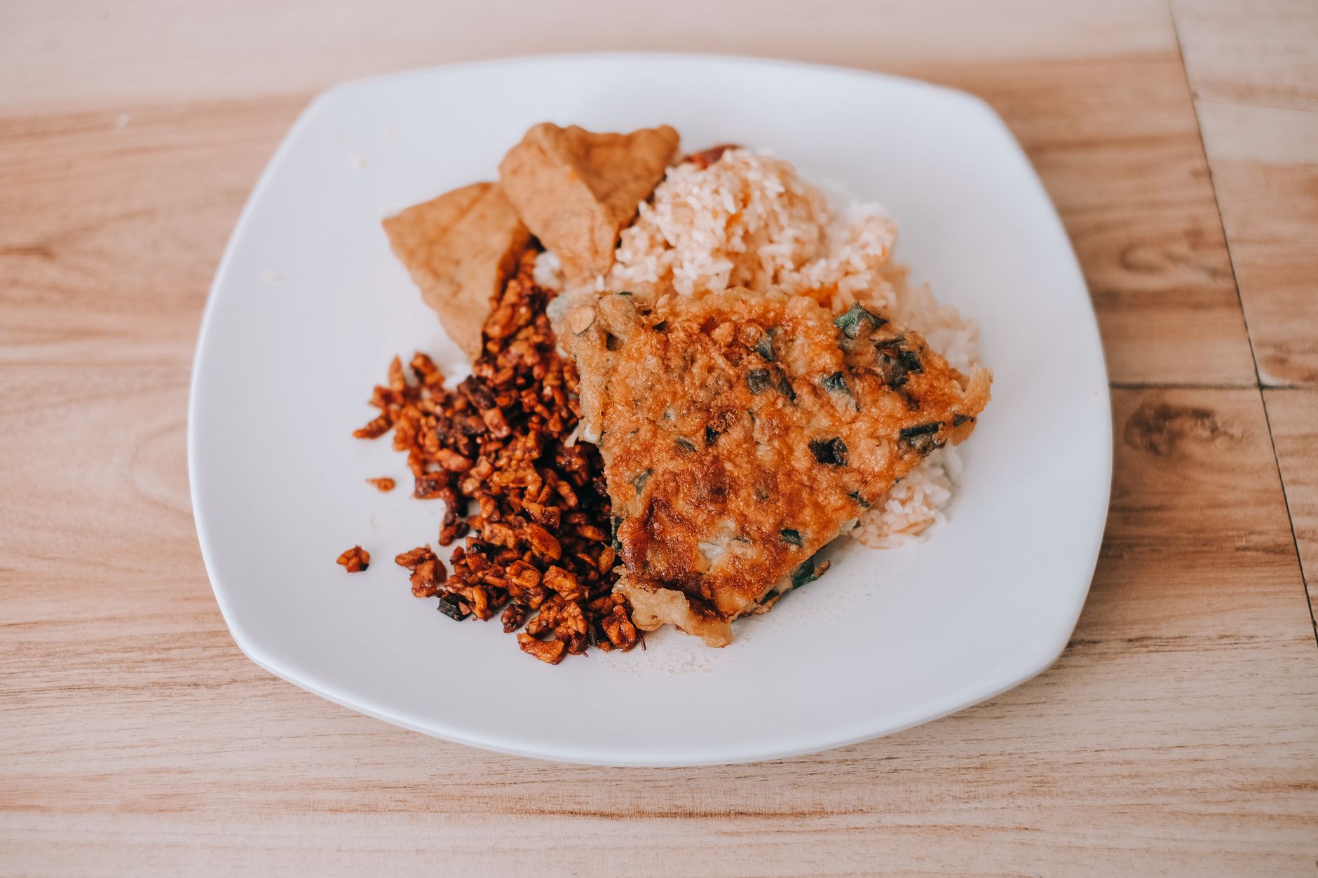 Fried Tofu with Rice and Sambal