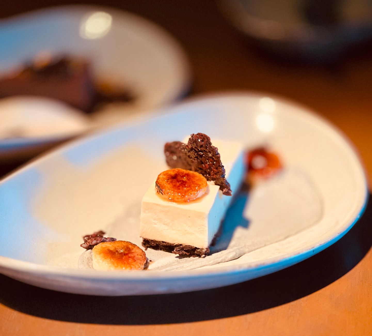 Frozen Cheesecake with Caramelized Jam and Chocolate Crisp