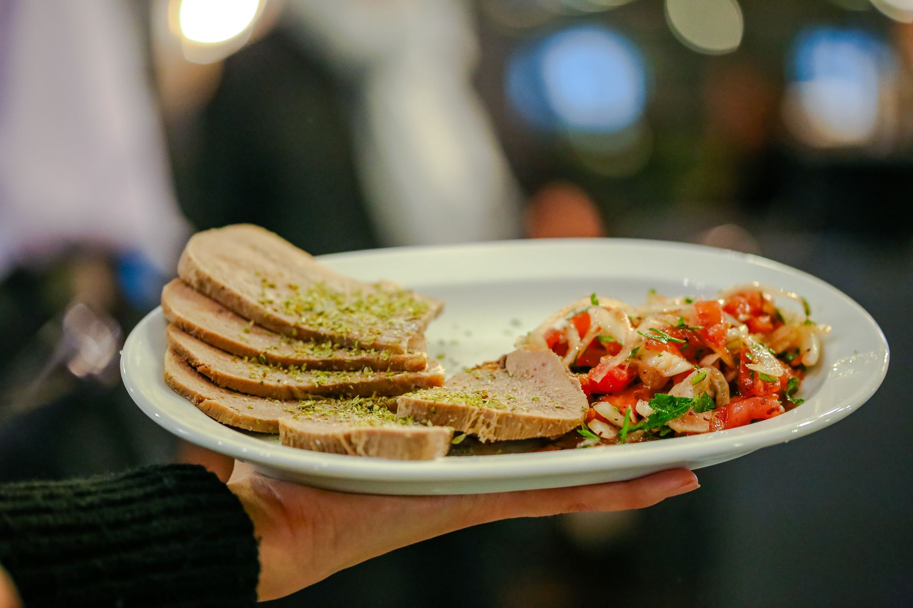 German Meatloaf with Tomato Salad