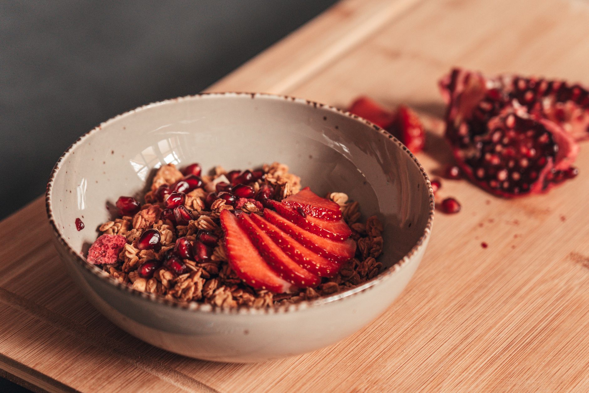 Granola with Strawberries and Pomegranate