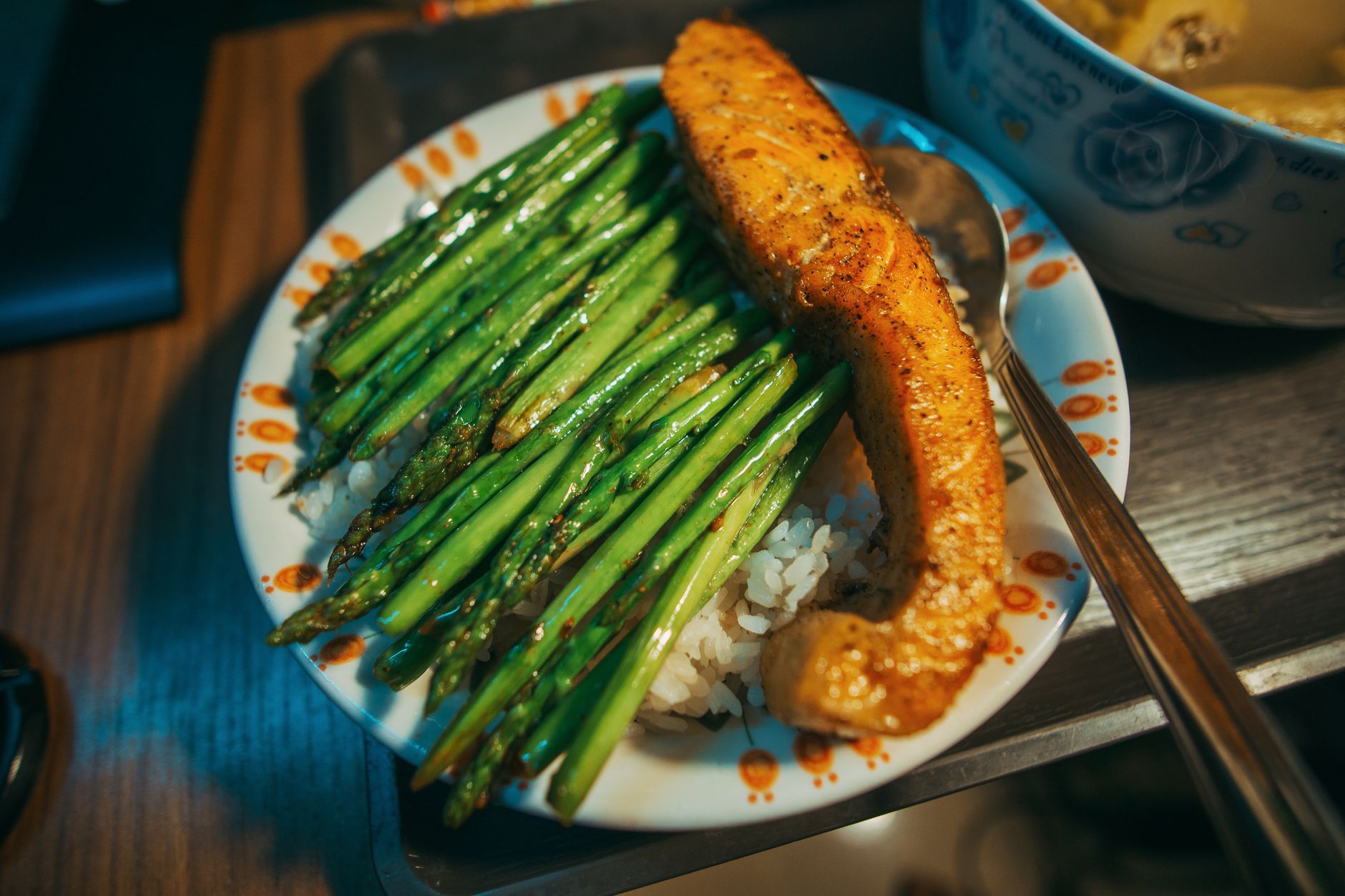 Grilled Asparagus and Salmon over Rice