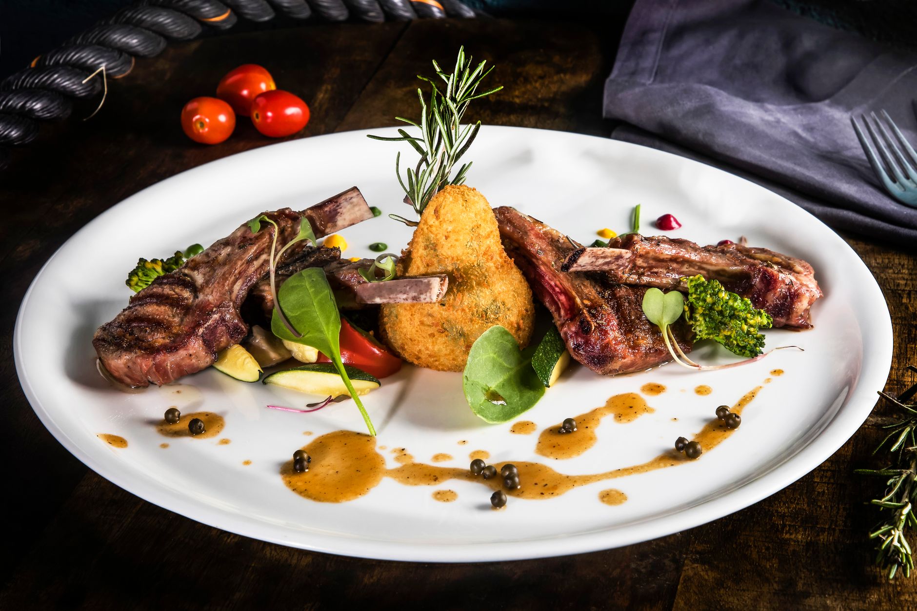 Grilled Lamb Chops with Herb Crust and Vegetable Medley