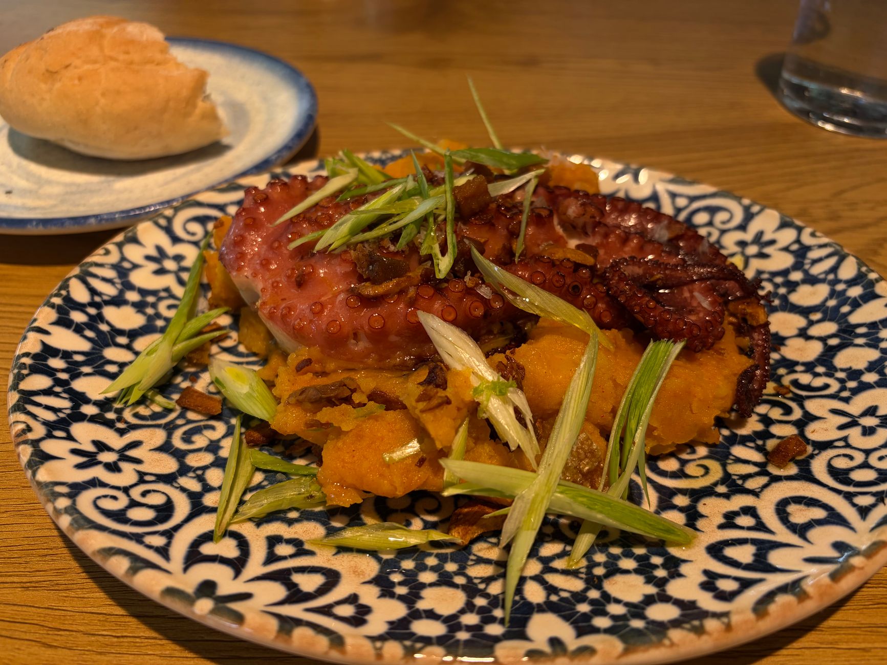 Grilled Pork Chop with Sweet Potatoes and Scallions