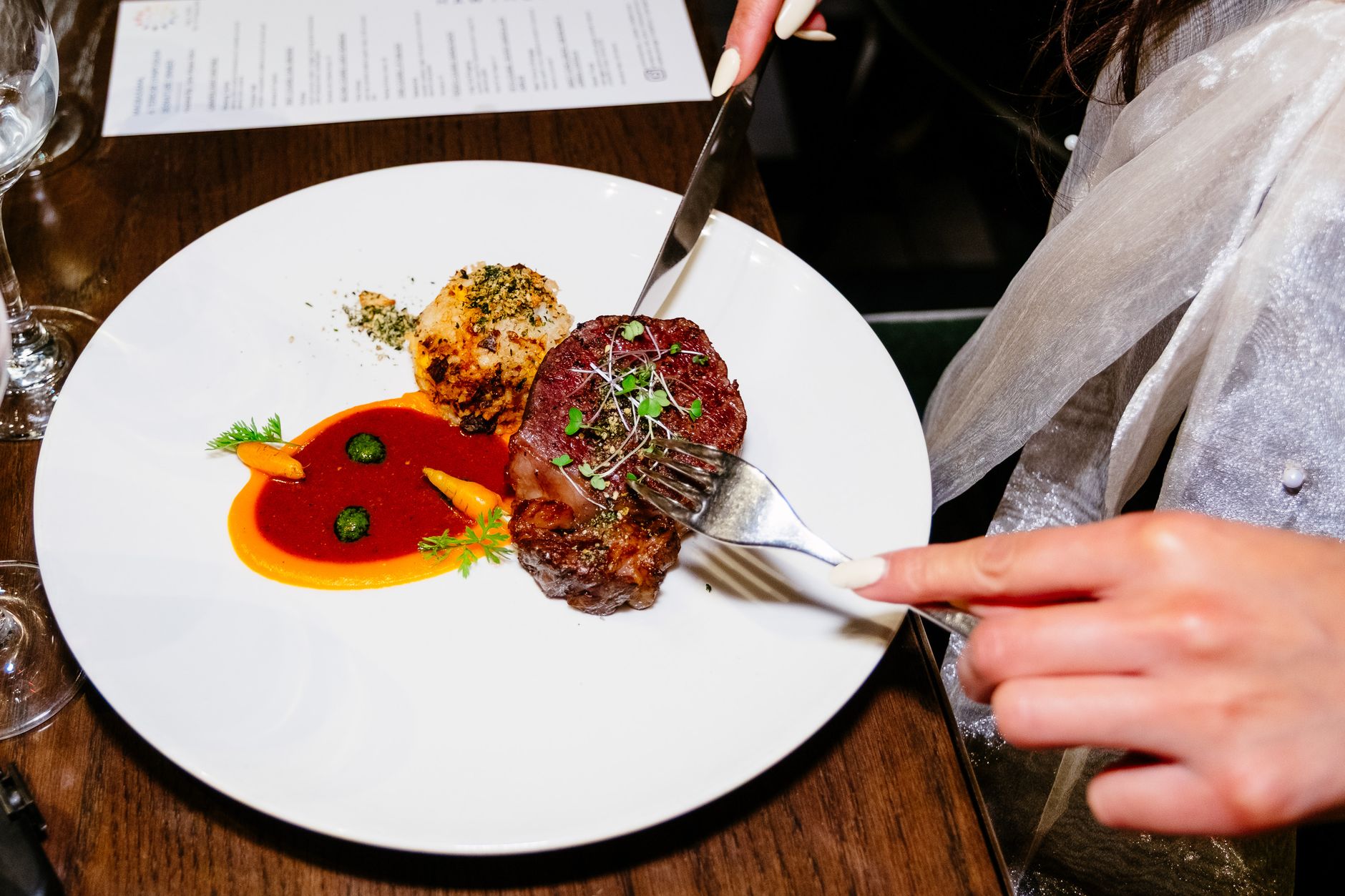 Grilled Steak with Herb Crust and Vegetable Sauce