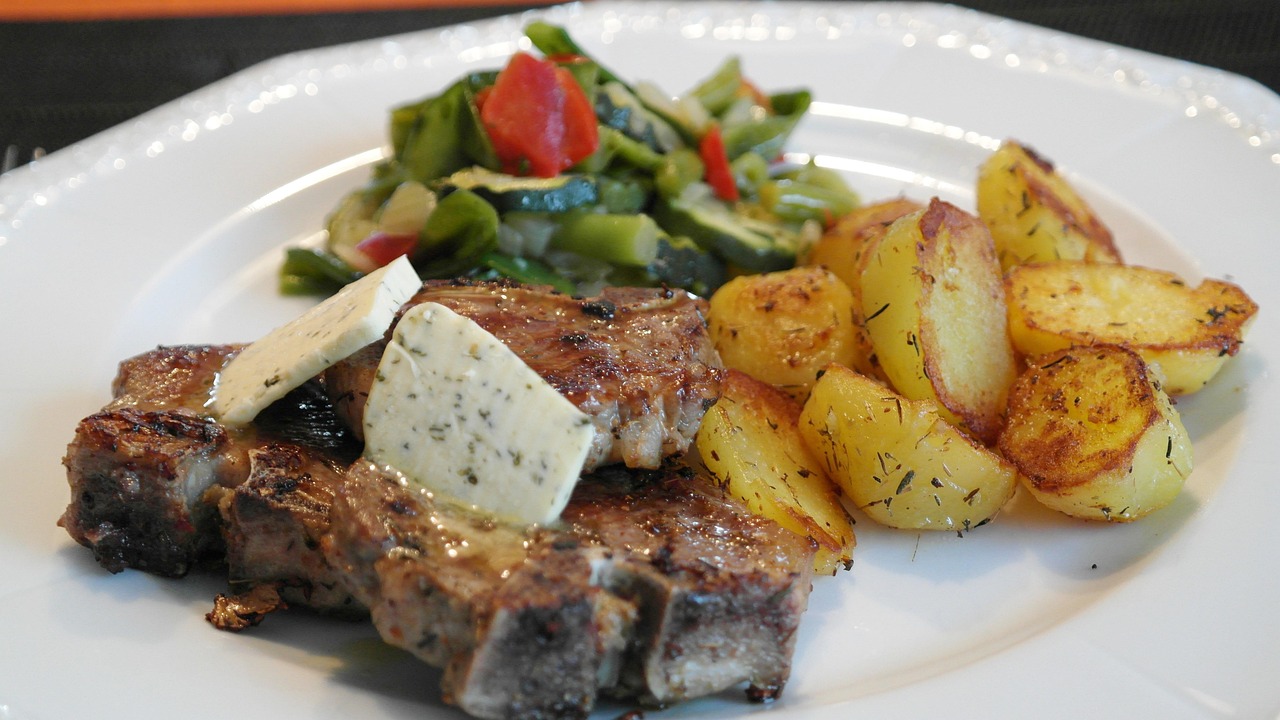 Grilled Steak with Roasted Potatoes and Sautéed Vegetables