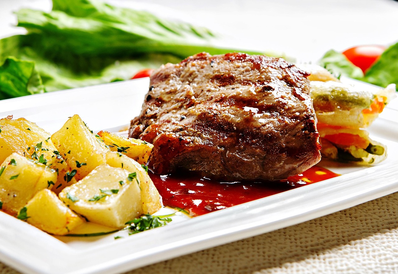 Grilled Steak with Roasted Potatoes and Side Salad