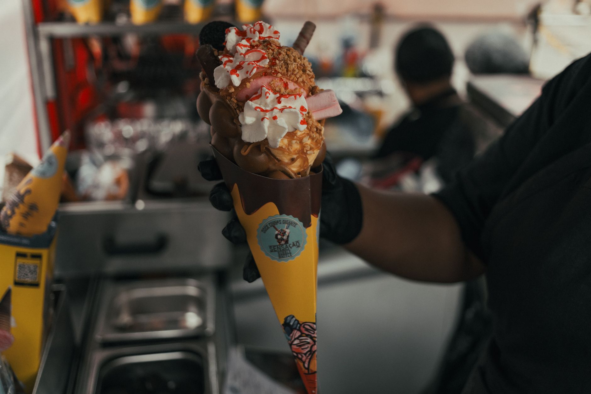 Ice Cream Cone with Caramel and Marshmallows