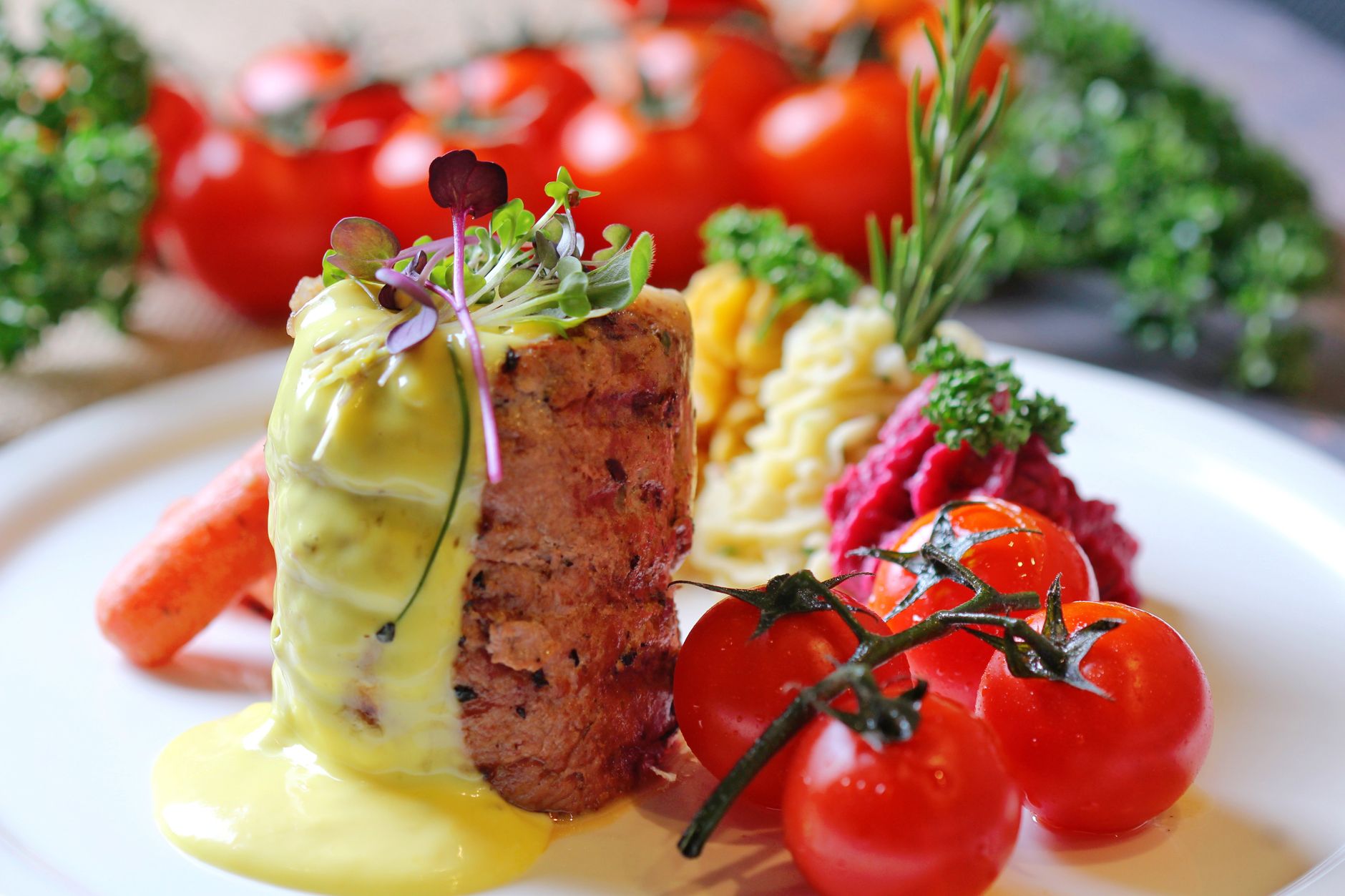 Meatloaf with Mashed Potatoes and Cherry Tomatoes