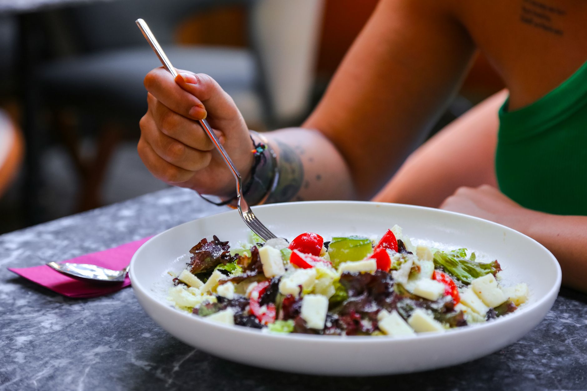 Mixed Green Salad with Cheese and Tomatoes