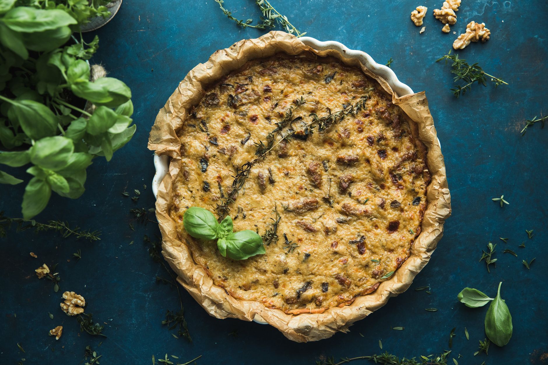 Mushroom and Walnut Quiche