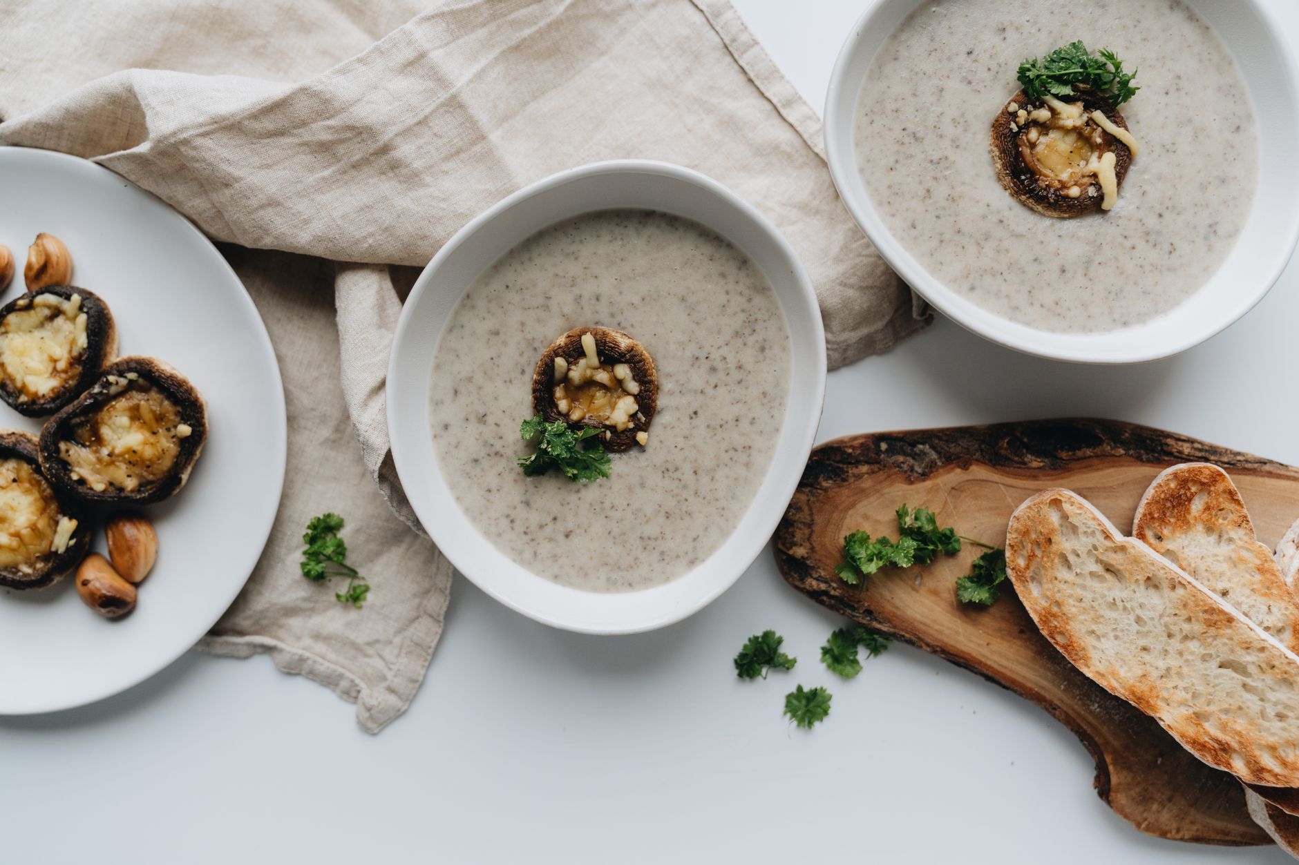Mushroom Soup with Stuffed Mushrooms