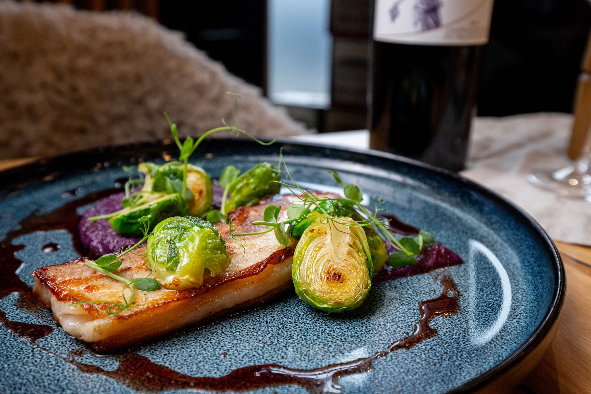 Pan-Seared Fish with Brussels Sprouts and Red Wine Reduction