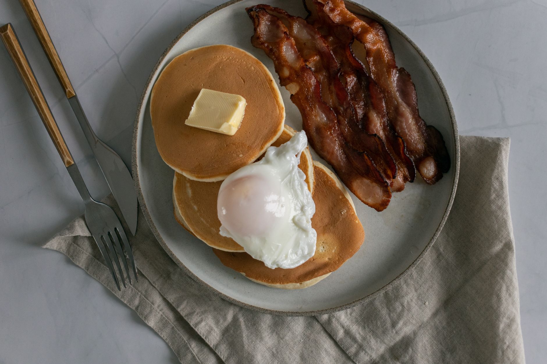 Pancakes with Bacon and Poached Egg