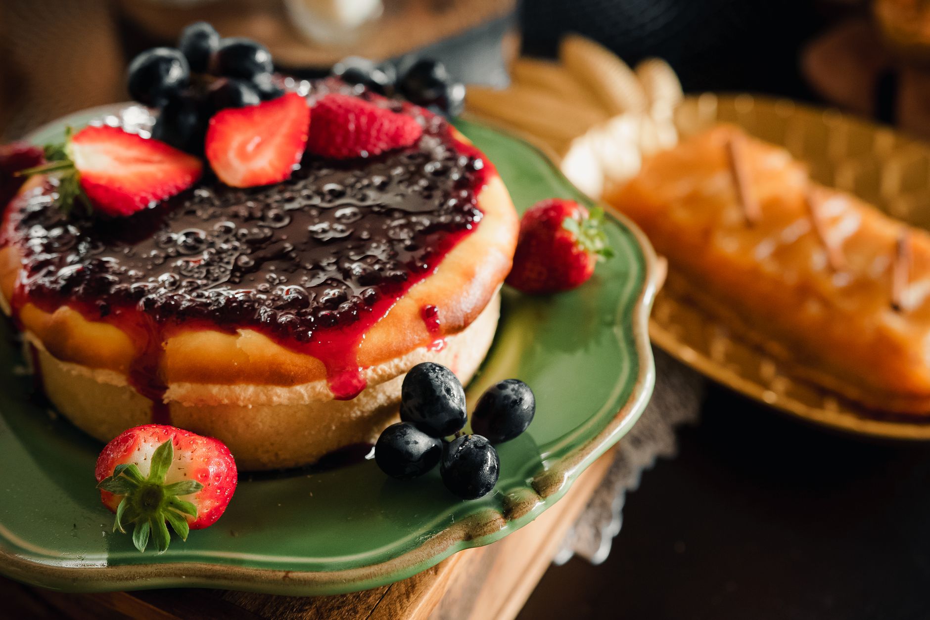 Pancakes with Chocolate Sauce and Berries