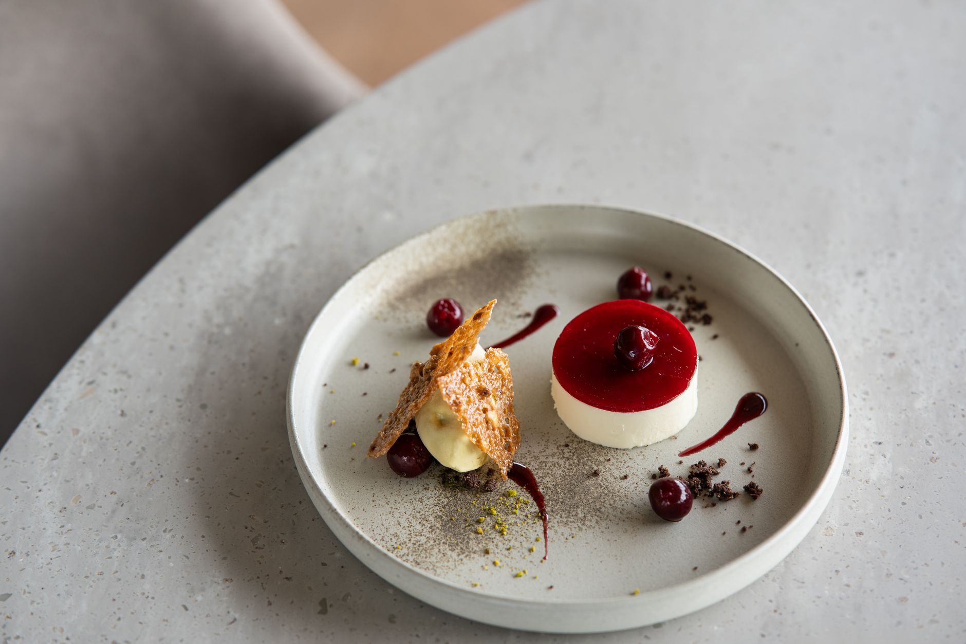 Panna Cotta with Raspberry Compote and Crispy Bread Crumble