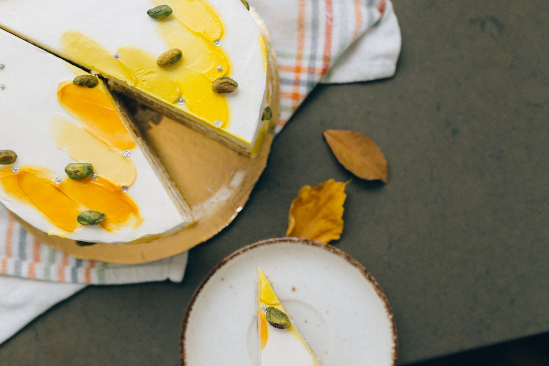 Pumpkin Cake with Cream and Pumpkin Seeds