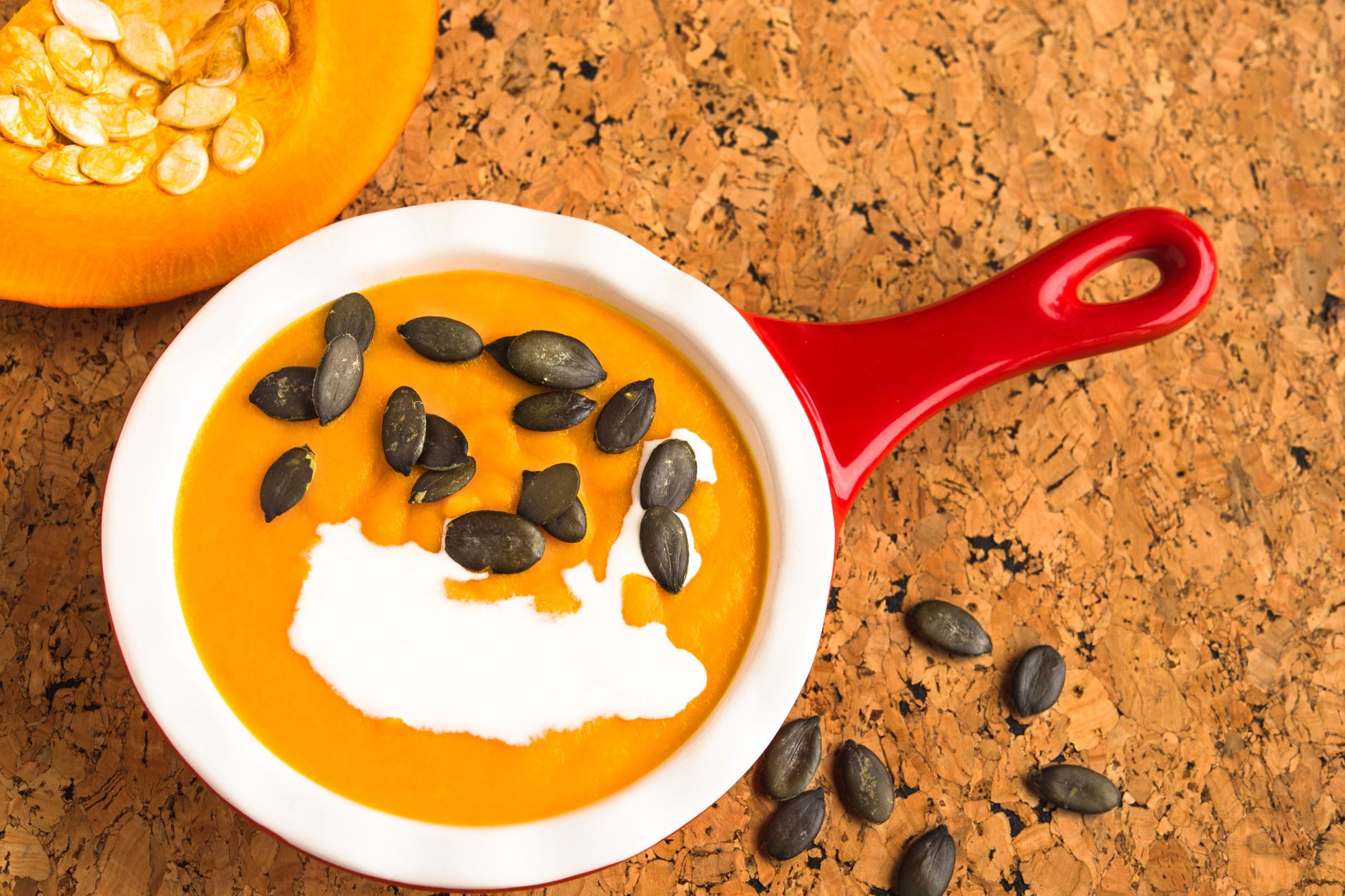 Pumpkin Soup with Cream and Pumpkin Seeds