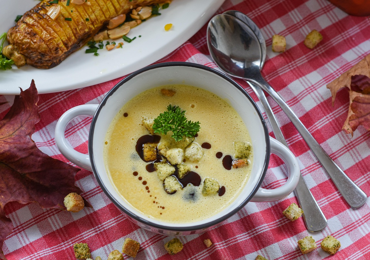Pumpkin Soup with Croutons and Parsley