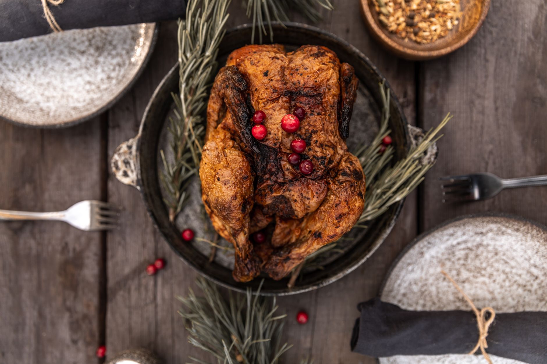 Roast Chicken with Cranberries and Rosemary