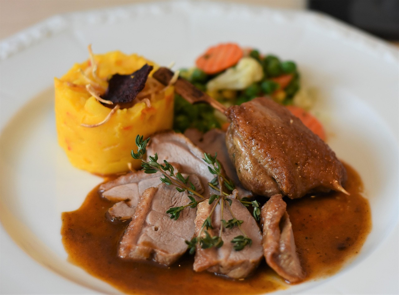 Roast Lamb with Carrot Puree and Vegetables