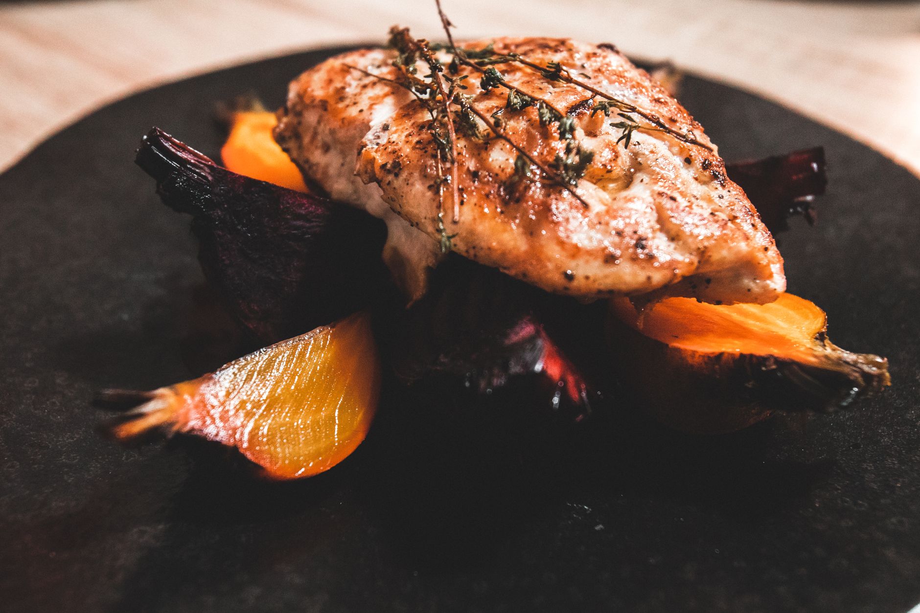Roasted Chicken Breast with Beets and Carrots
