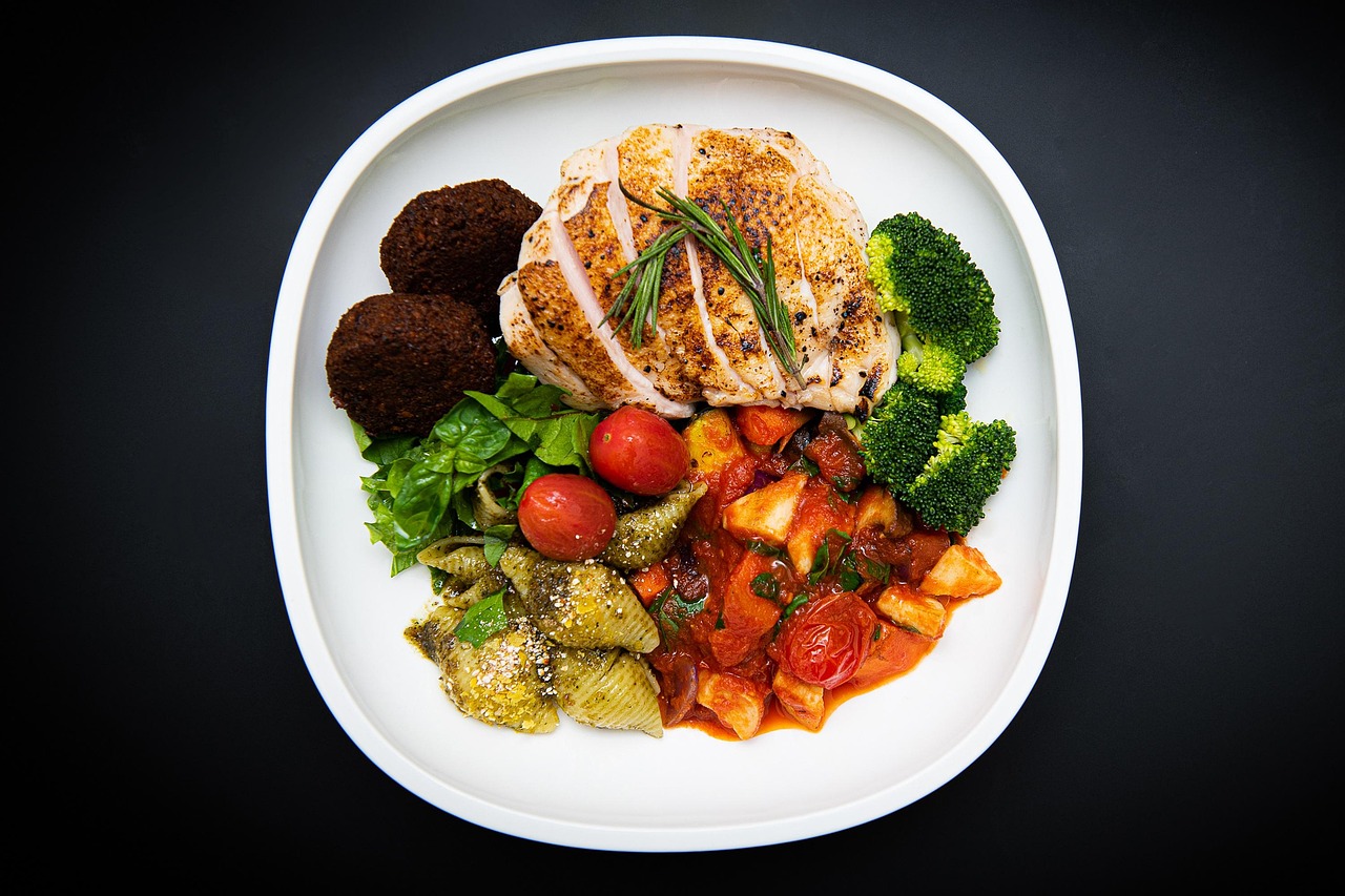 Roasted Chicken Breast with Vegetables and Pasta