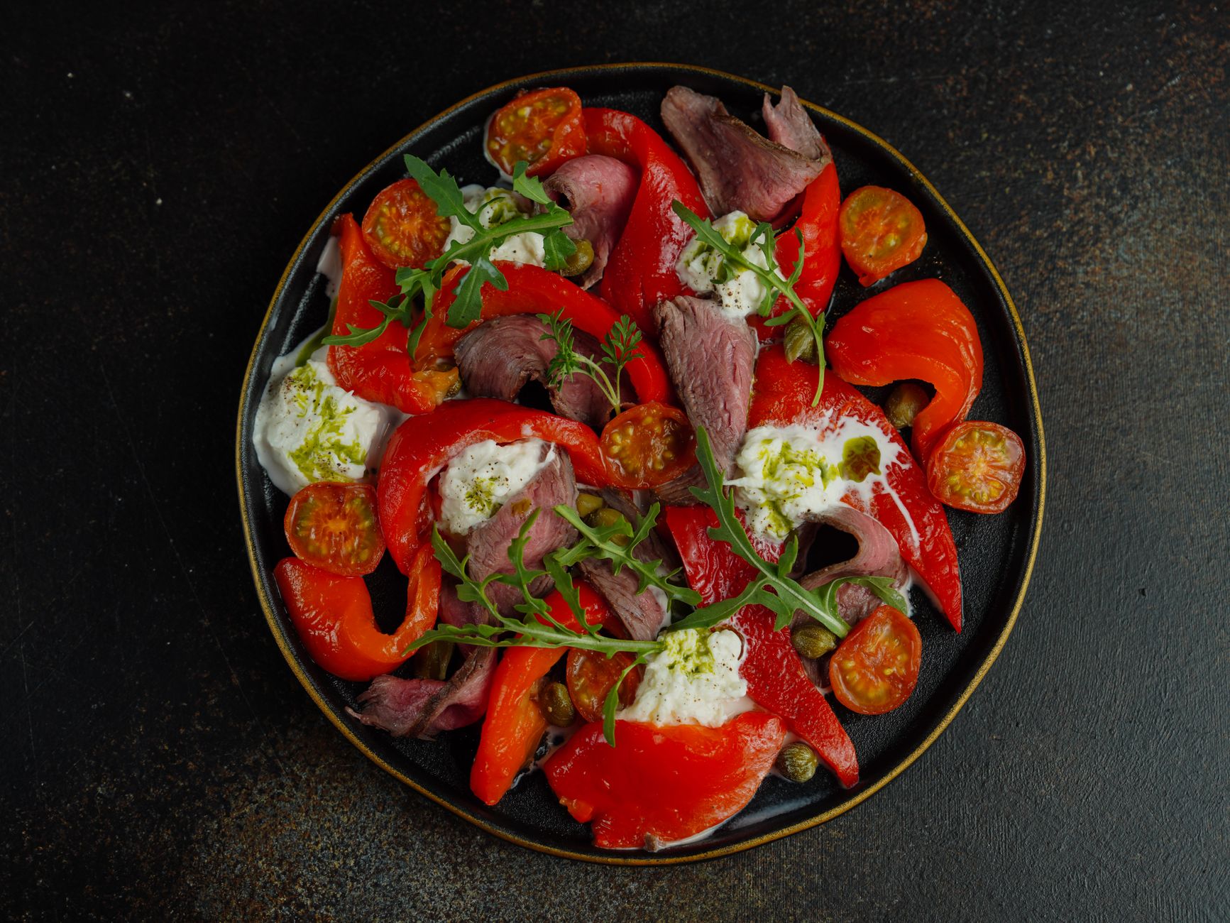 Roasted Pepper and Tomato Salad with Meat and Cheese