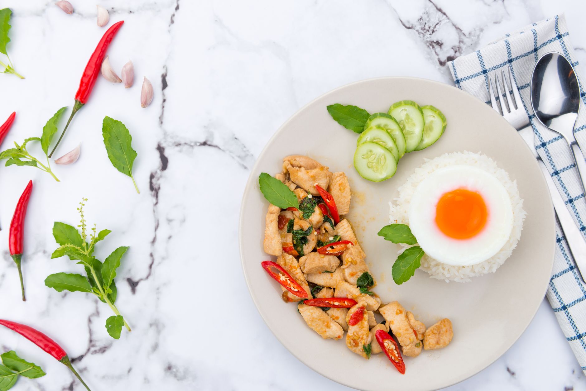 Thai Basil Chicken with Rice and Fried Egg