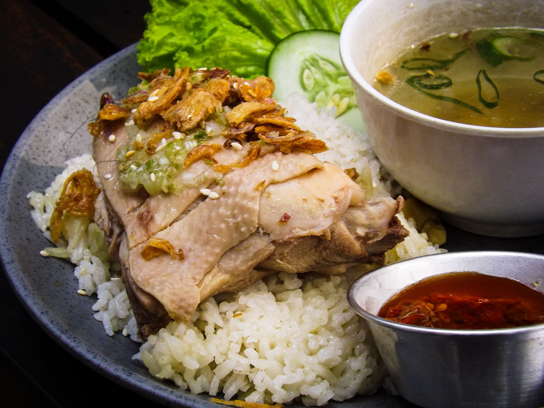 Vietnamese Chicken Rice with Crispy Pork Skin