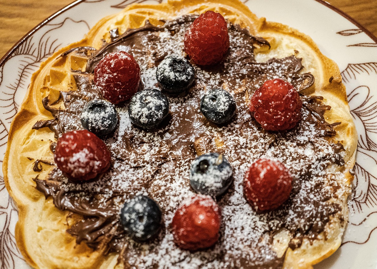 Waffle with Chocolate Spread and Berries