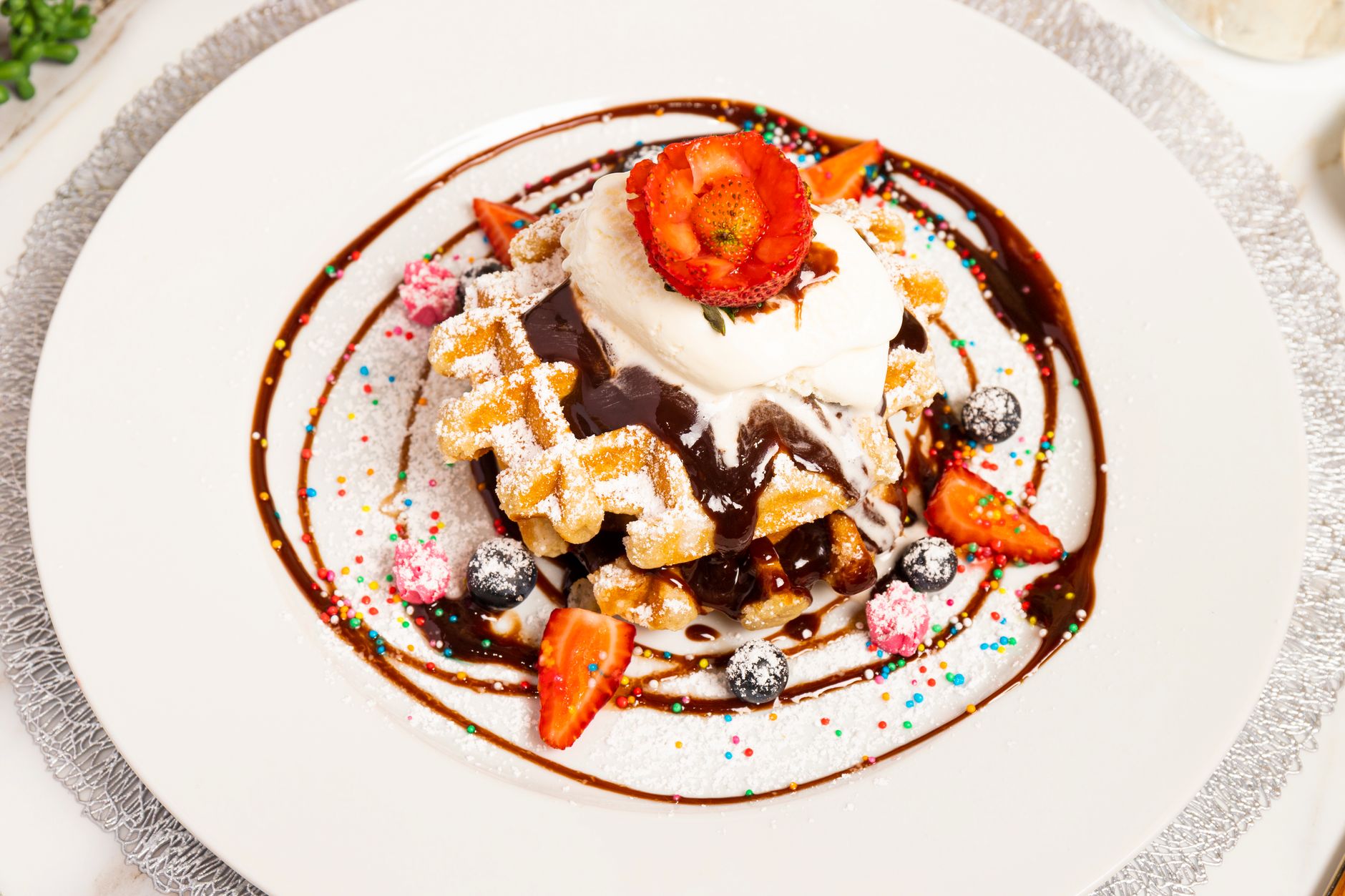 Waffle with Ice Cream and Fruit