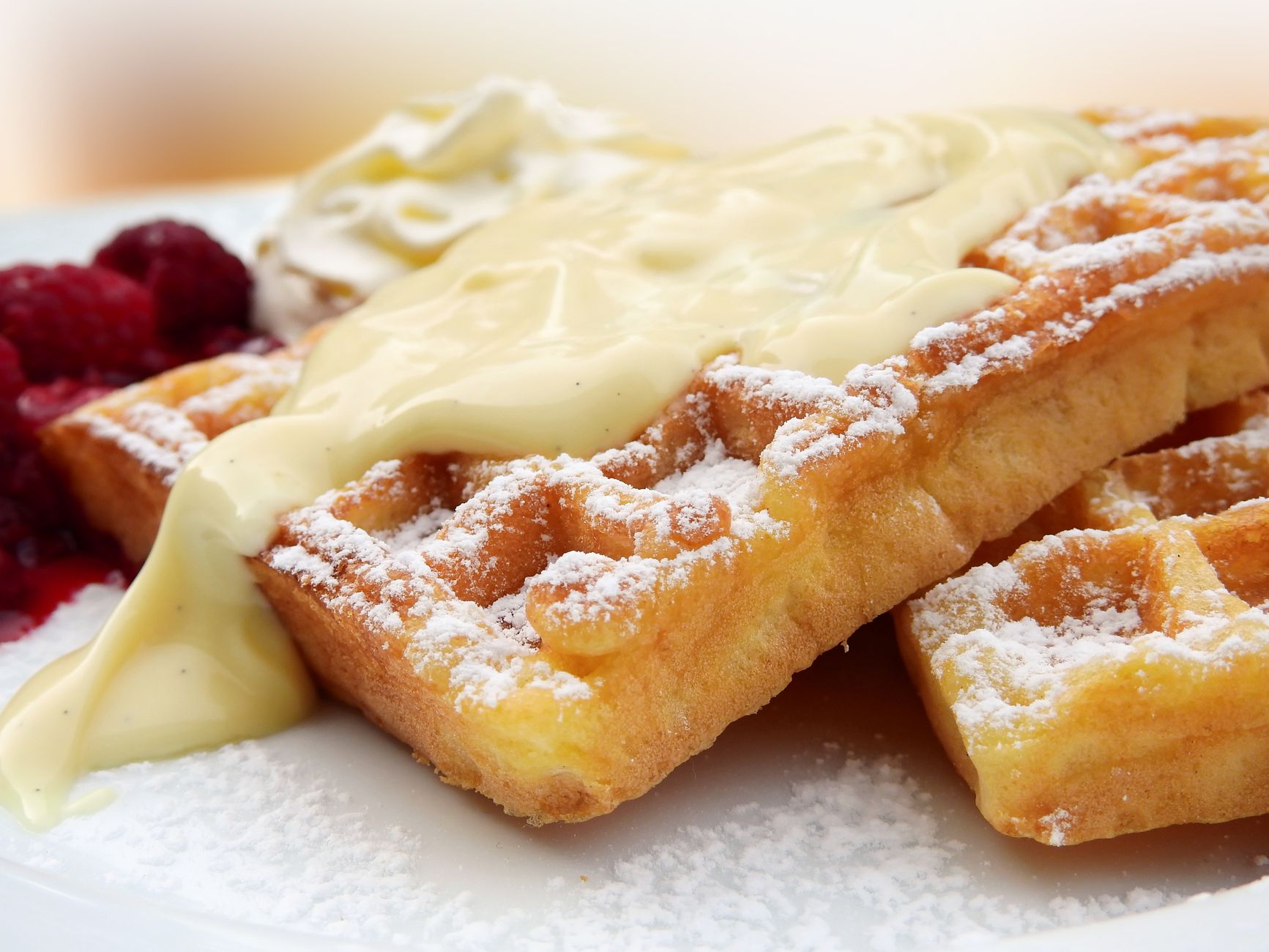 Waffles with Cream and Powdered Sugar
