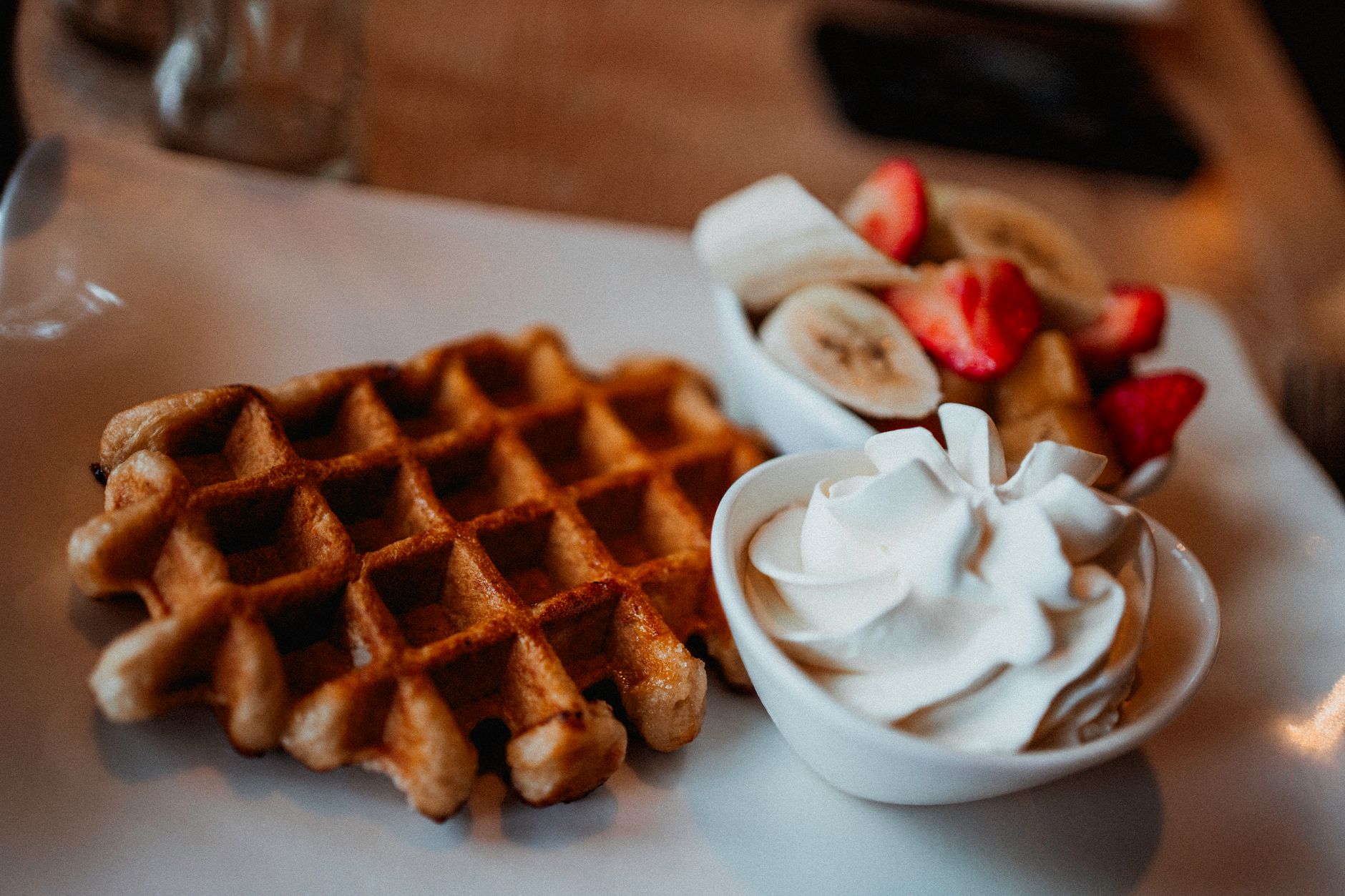Waffles with Strawberries and Whipped Cream