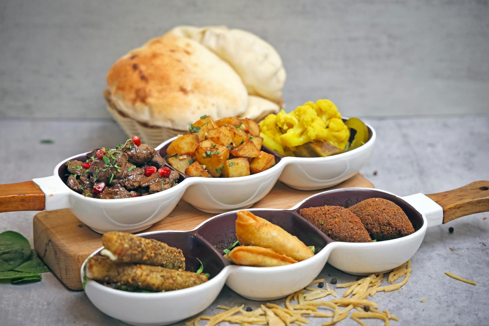 Crispy Batata Harra with Warm Pita & Sides